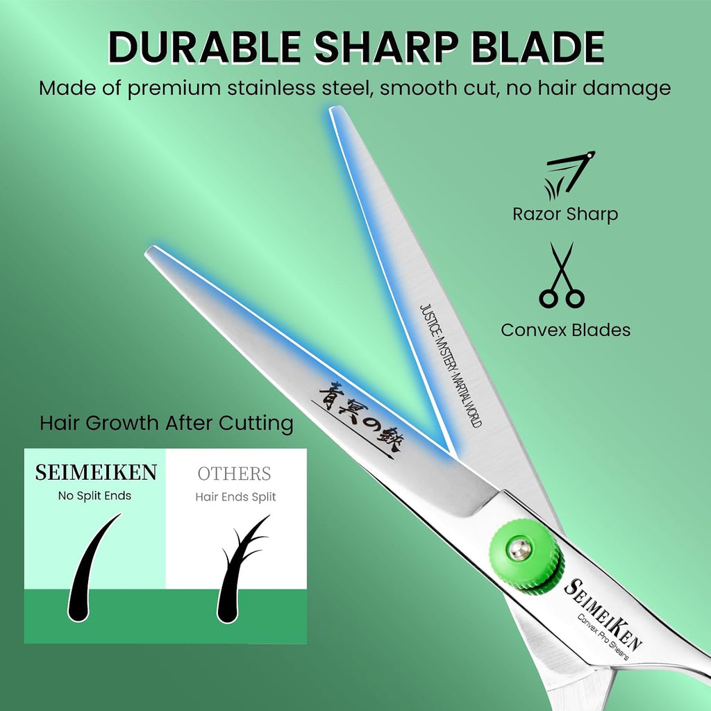 Hair Cutting Scissors - 6" Professional Japanese 440C Stainless Steel Barber Scissors - Razor Sharp Hair Shears Kit With Comb & Case - For Women, Men, Salon & Home Use