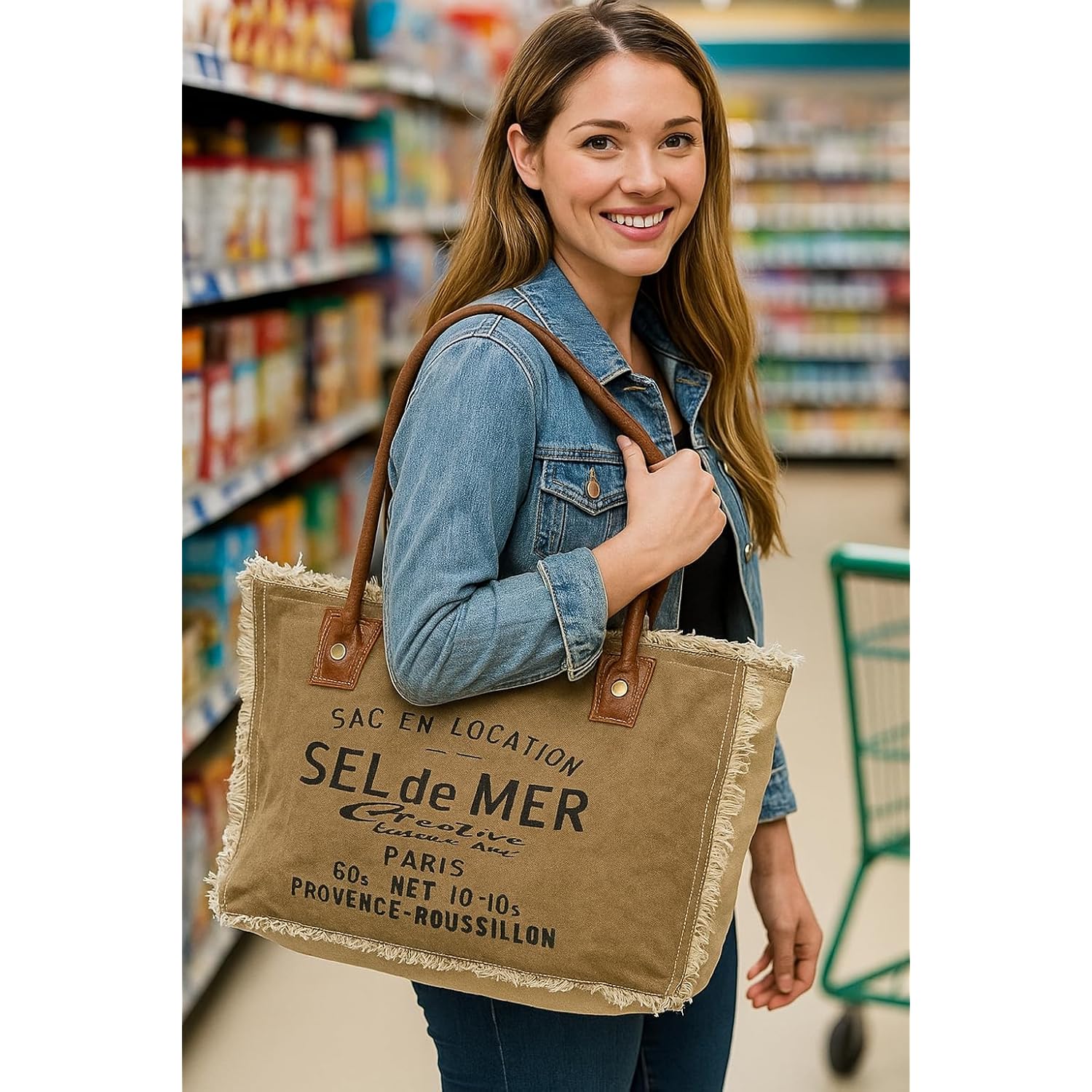 Sel De Mer Canvas Tote Bag For Women, Shoulder Bag, Casual Everyday Bag, Beach Bag, Travel Bag, Shopping Bag
