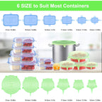 Silicone Stretch Lids for Food Storage in Fridge, 12 Pack Silicone Lids, Reusable Food Grade Silicone Bowl Covers for Cups, Bowls and Dish, 6 Sizes Round and Rectangle Shape