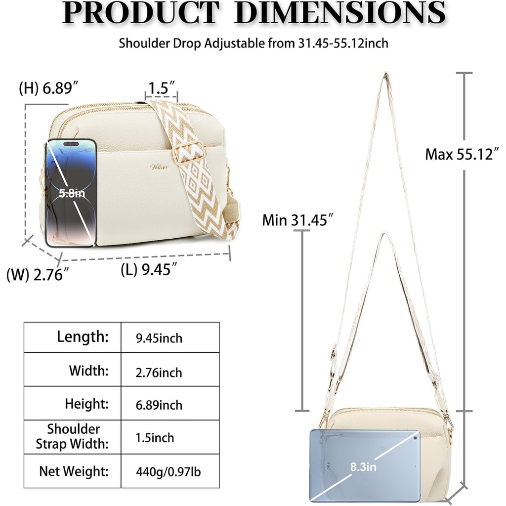 Crossbody Bag for Women Leather Purse Anti Theft Multi Pockets Wide Adjustable Strap Shoulder Handbag RFID Blocking