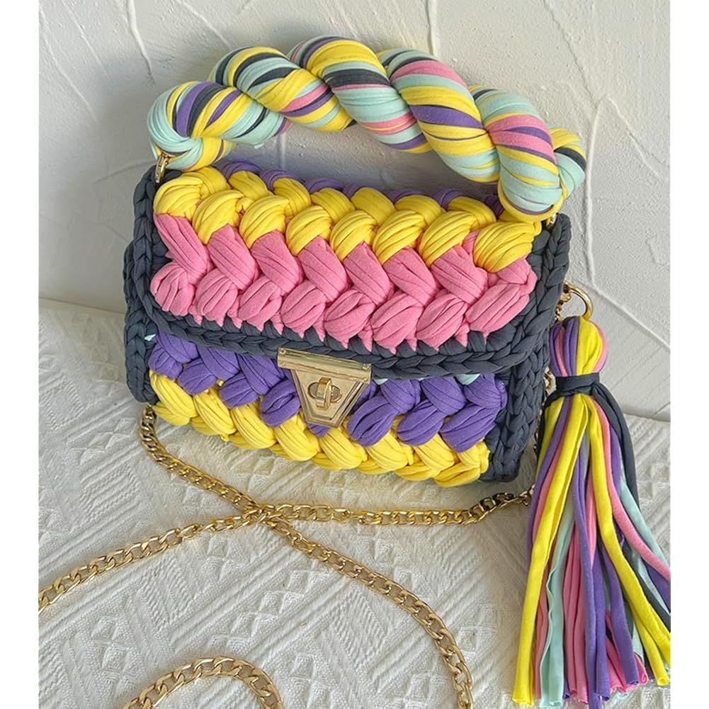 Chunky Yarn Knit Crochet Tote Purse Crossbody Bags For Women - Handwoven Evening Clutch Flap Shoulder Bag