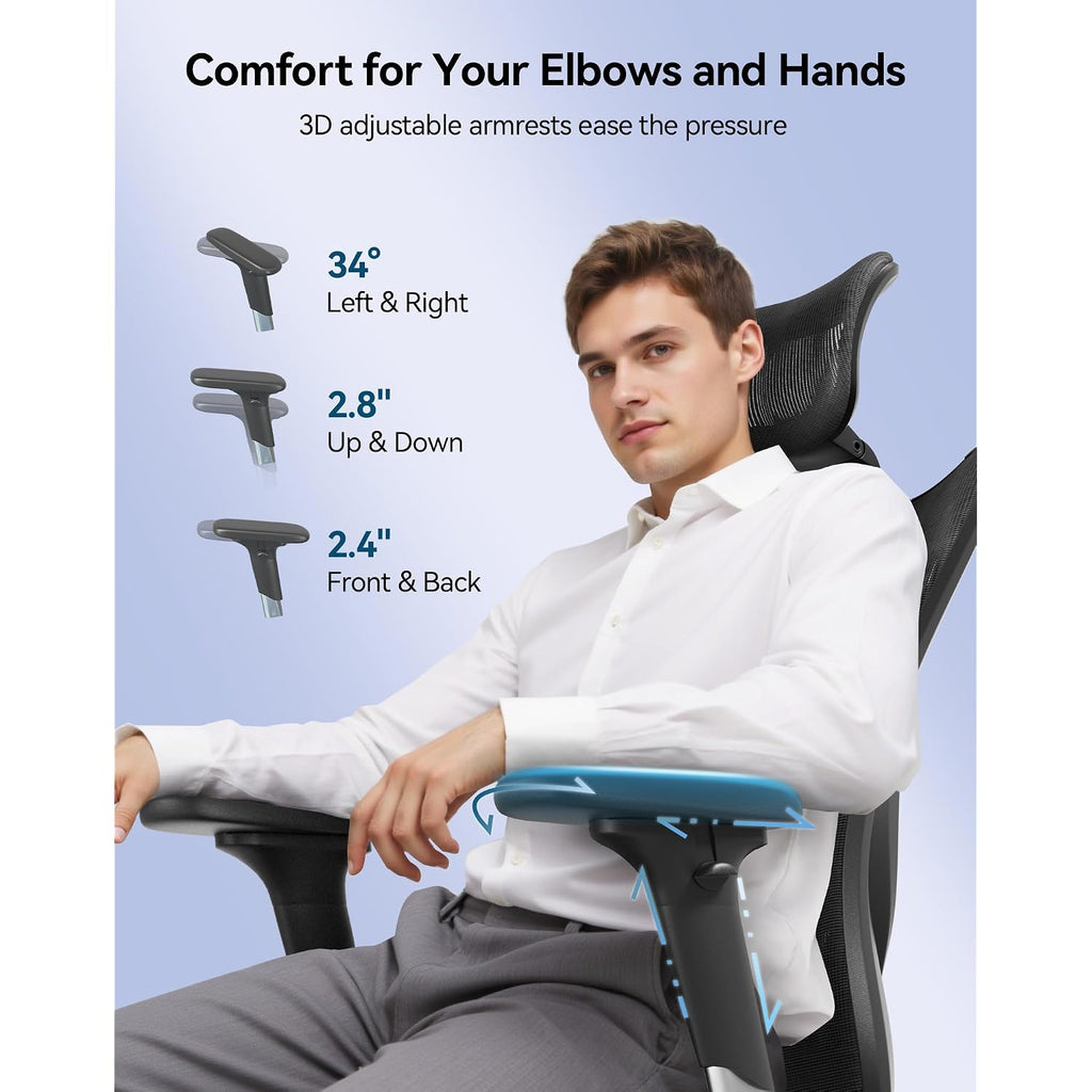 Sihoo M57 Ergonomic Mesh Office Chair, High Back Home Desk Chair With 3D Armrests, Lumbar Support And Adjustable Headrest, Comfortable Computer Chair, Big & Tall Office Chair Hold 330 Lbs-Black