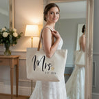 ELEGANTPARK Mrs Gifts for Bride 2026 - Large Canvas Wedding Tote Bag with Zipper, Bridal Shower Gift for Bride to Be, Bachelorette Party Honeymoon Beach Bag