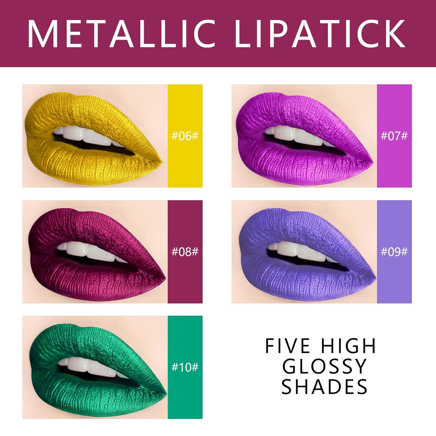 KYDA 10 Colors Matte Metallic Lip Gloss Set, Green Lipstick Metallic Lipstick Set, Non-Stick Cup Long Wear Lip Glaze, High Pigmented Lipstick Cosmetic Gift Kit for Glossy and Full Matte Lip Gloss