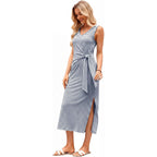 Ofeefan Summer Dresses For Women 2026 V Neck Sleeveless Casual Dress Elegant Work Long Midi Dresses For Women Tie Waist
