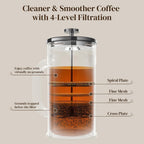 Veken French Press Coffee Maker 34oz, No Plastic Touching Cafe,Thickened Glass Stainless Steel Brewer, Cold Brew Cafetera Tea pot for Kitchen Travel Camping, Gifts, Decor, Bar Accessories, Dark Pewter
