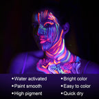 Uv Blacklight Face Paint,15 Bright Colors Neon Fluorescent Body Painting Palette,Water Activated Eyeliner,Water Based Makeup Glow In The Dark Halloween Washable For Kids Adult Body Paint