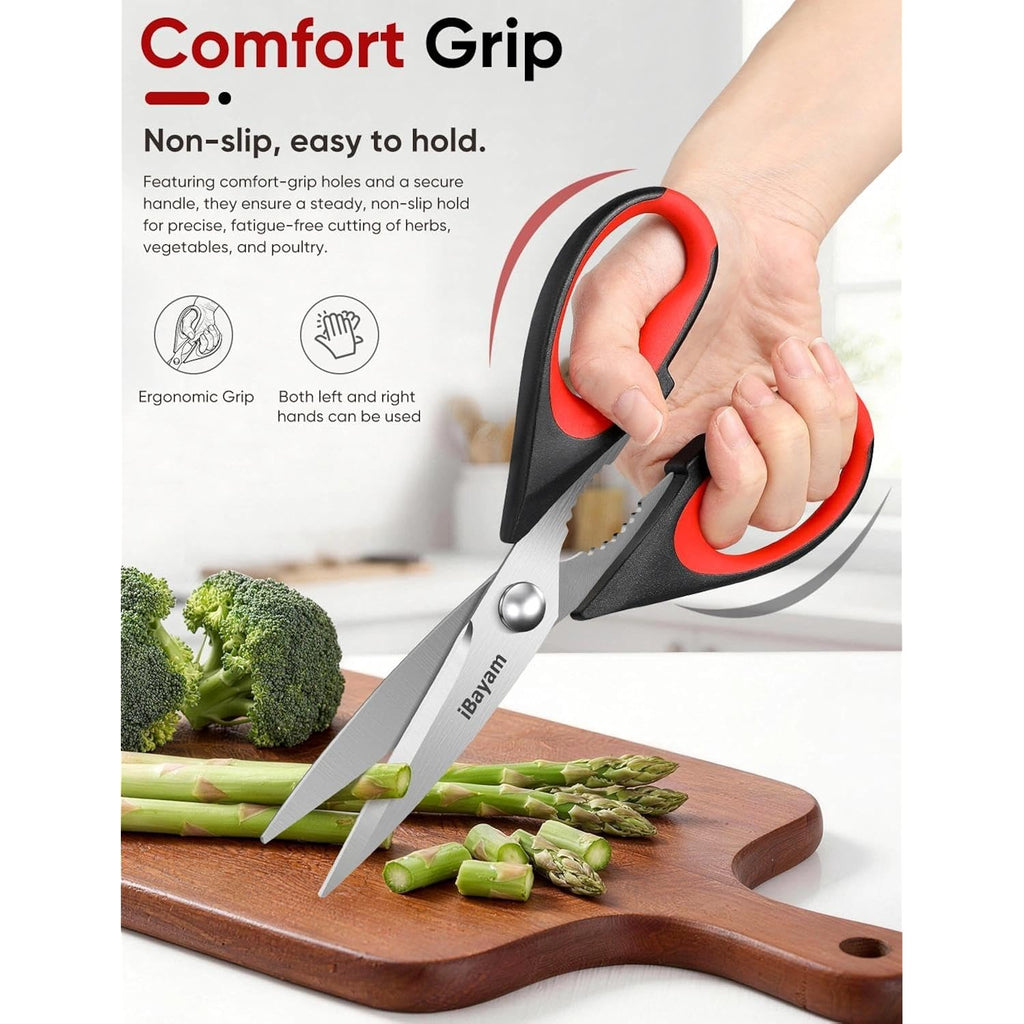 Ibayam Kitchen Scissors Shears All Purpose Heavy Duty, Protective Sheath | 2-Pack, Ultra-Sharp Stainless Blades, Soft Comfort-Grip, Dishwasher Safe, Cutting Food Cooking Meat Poultry Kitchen Utensils