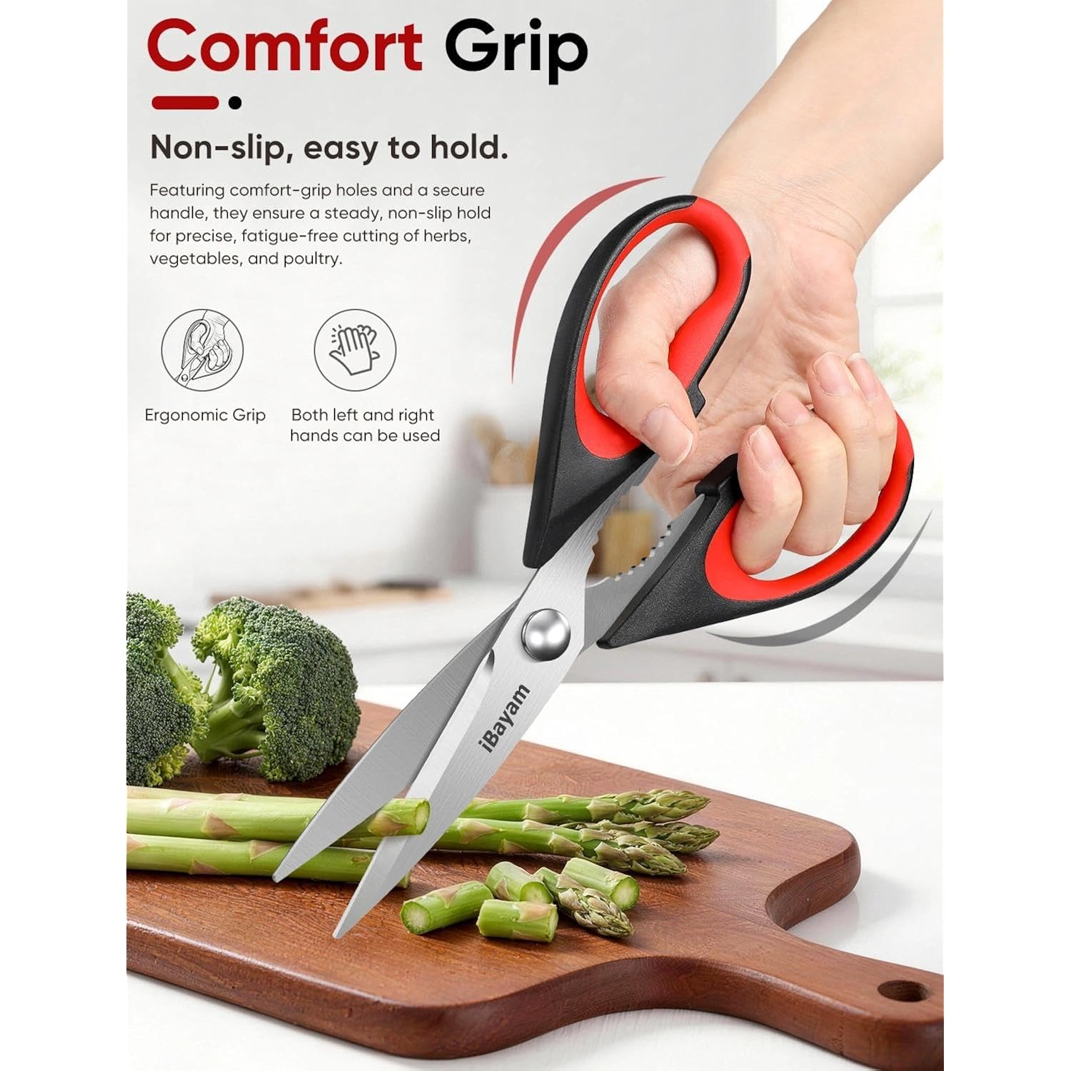 Ibayam Kitchen Scissors Shears All Purpose Heavy Duty, Protective Sheath | 2-Pack, Ultra-Sharp Stainless Blades, Soft Comfort-Grip, Dishwasher Safe, Cutting Food Cooking Meat Poultry Kitchen Utensils