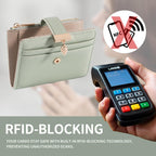 Pomelo Best Small Wallet Women RFID Blocking Bifold Soft Leather Card Holder with ID Window Zipper Coin Pocket Wallets for Women Green