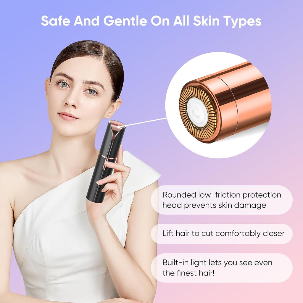 Flawless Facial Hair Remover for Women, Device, Remover Women Face, Finishing Touch Upper Lips, Chin & Cheeks, USB Rechargeable with LED LightIncluded Two Replacement Heads (Black)