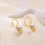 14K Gold Earrings for Women Gold Hoop Earrings Pearl Earrings for Women Hoop Solitaire Teardrop-Shaped with Twisted Lines Eye-catching Pearl Drop Dangle Hoops Earring for Womens 24mm