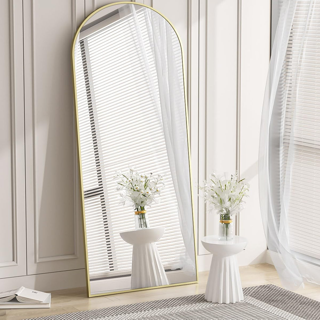 Koonmi 30"X71" Arched Full Length Mirror, Gold Large Floor Mirror With Aluminum Alloy Frame, Standing Hanging Or Leaning Wall-Mounted Full Body Mirror For Living Room And Bedroom