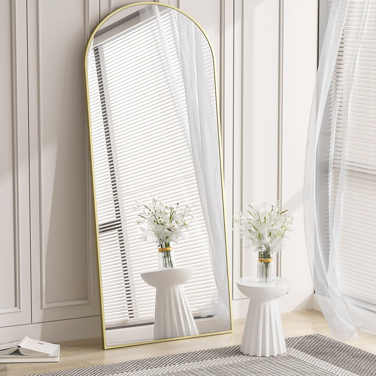 Koonmi 30"X71" Arched Full Length Mirror, Gold Large Floor Mirror With Aluminum Alloy Frame, Standing Hanging Or Leaning Wall-Mounted Full Body Mirror For Living Room And Bedroom
