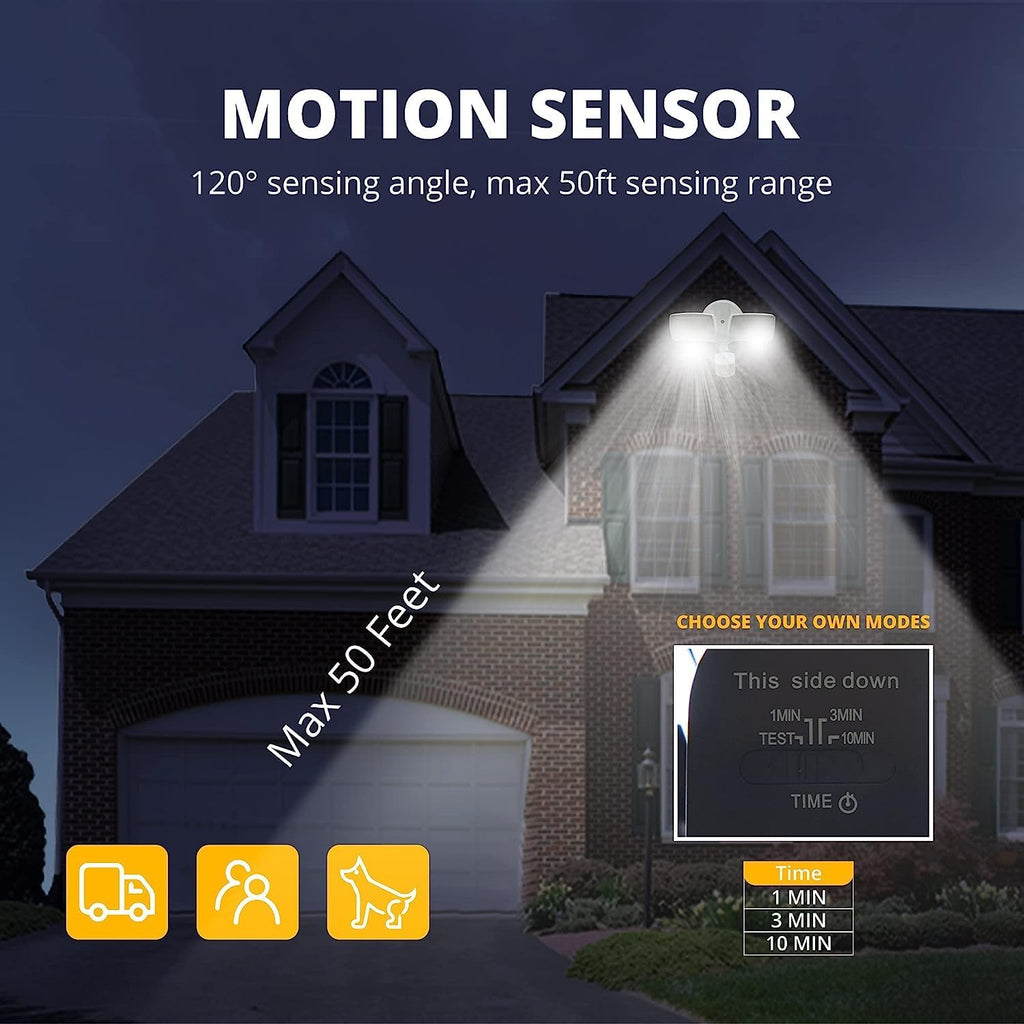 Ume 19W Led Flood Light Motion Sensor Outdoor, 2 Adjustable Head, 2000Lm, 5000K, Ip65 Waterproof, Dusk To Dawn Security Light With Photocell For Exterior,Outside,Garage,House(Black)