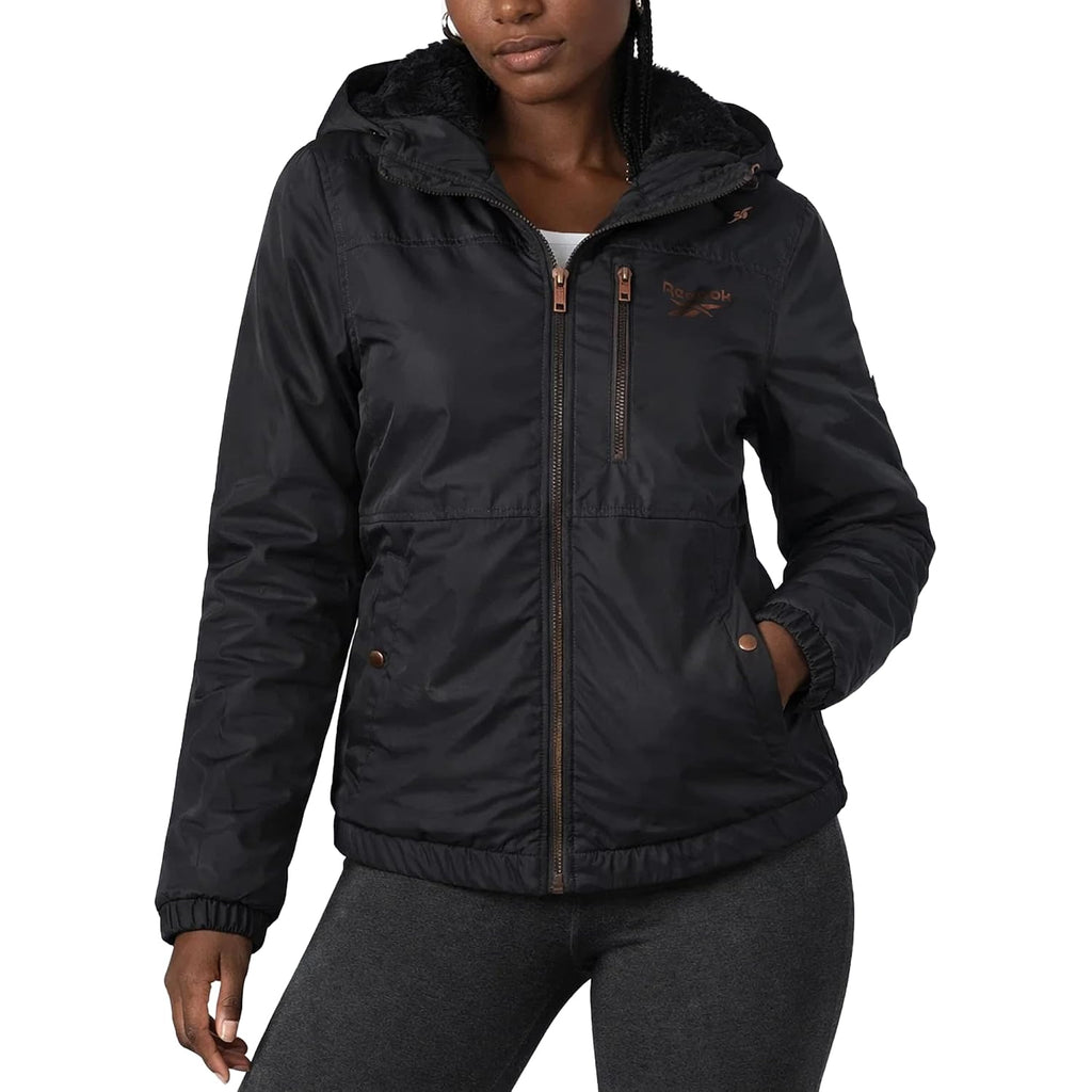 Reebok Womens Rain Coat - Midweight Wind Water Resistant Sherpa Lined Full Zip Up Womens Rain Jacket With Hood And Pockets