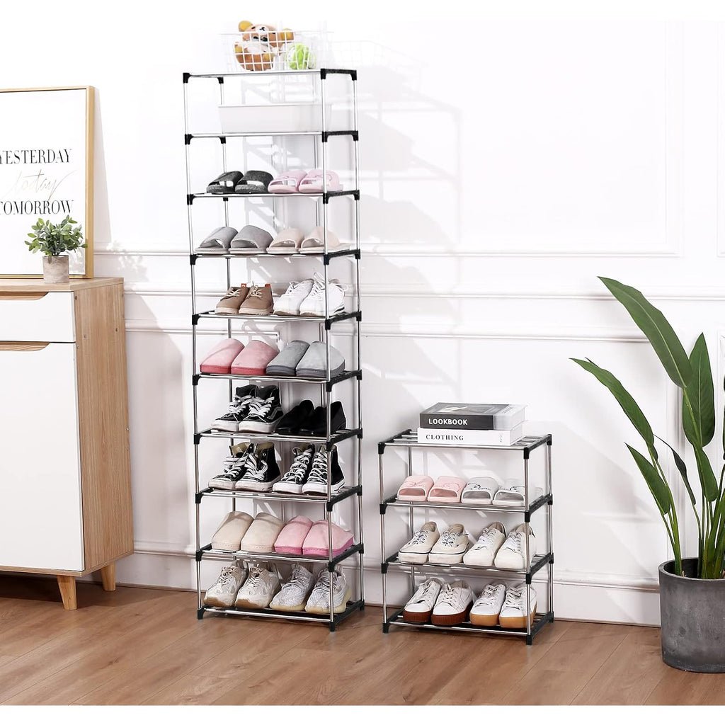 Jucaifu Stackable Small Shoe Rack, Entryway, Hallway And Closet Space Saving Storage And Organization (3-Tier, Black)