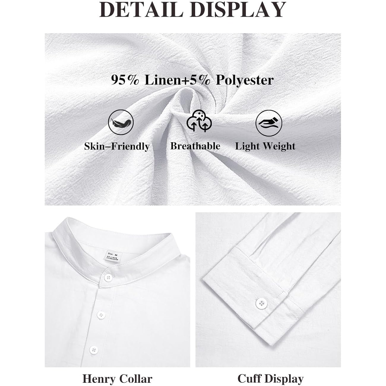Men'S Linen Shirts Henley T-Shirts Long Sleeve Casual Beach T-Shirts Solid Tops Shirts For Men