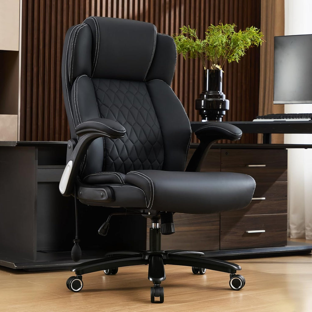 700Lbs Big And Tall Office Chair - Heavy Duty Executive Desk Chair With Inflatable Lumbar Support, Extra Wide Padded Seat, Flip-Up Arms, Metal Base & Quiet Rubber Wheels, High Back Ergonomic Chair