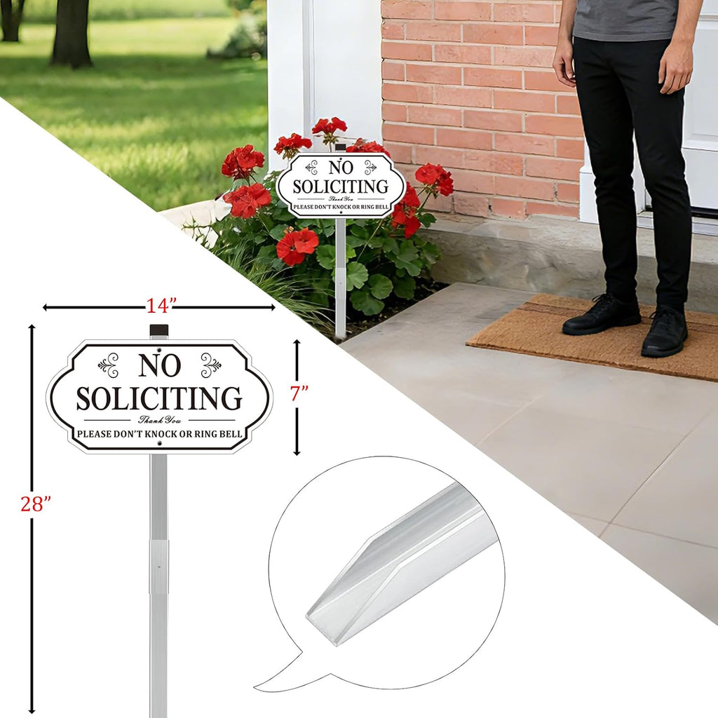 No Soliciting Sign For House - All Metal Construction - 14" X 7" Aluminum No Soliciting Yard Sign With 28" Stake - For Home And Front Door