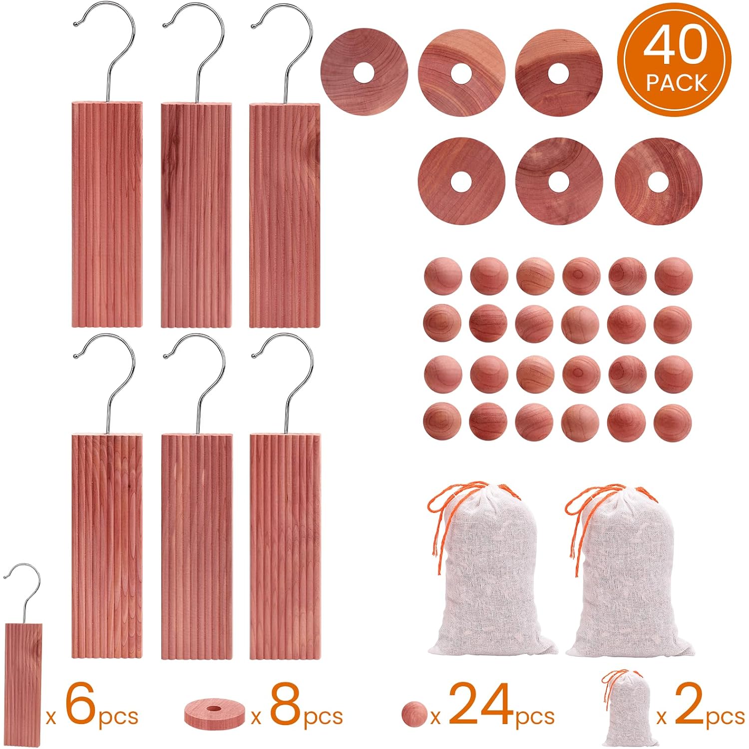 Cedar Blocks For Clothes Storage, Cedar Wood Chips And Balls For Closets And Drawers, Fresh Scented Sachets, 40 Pack