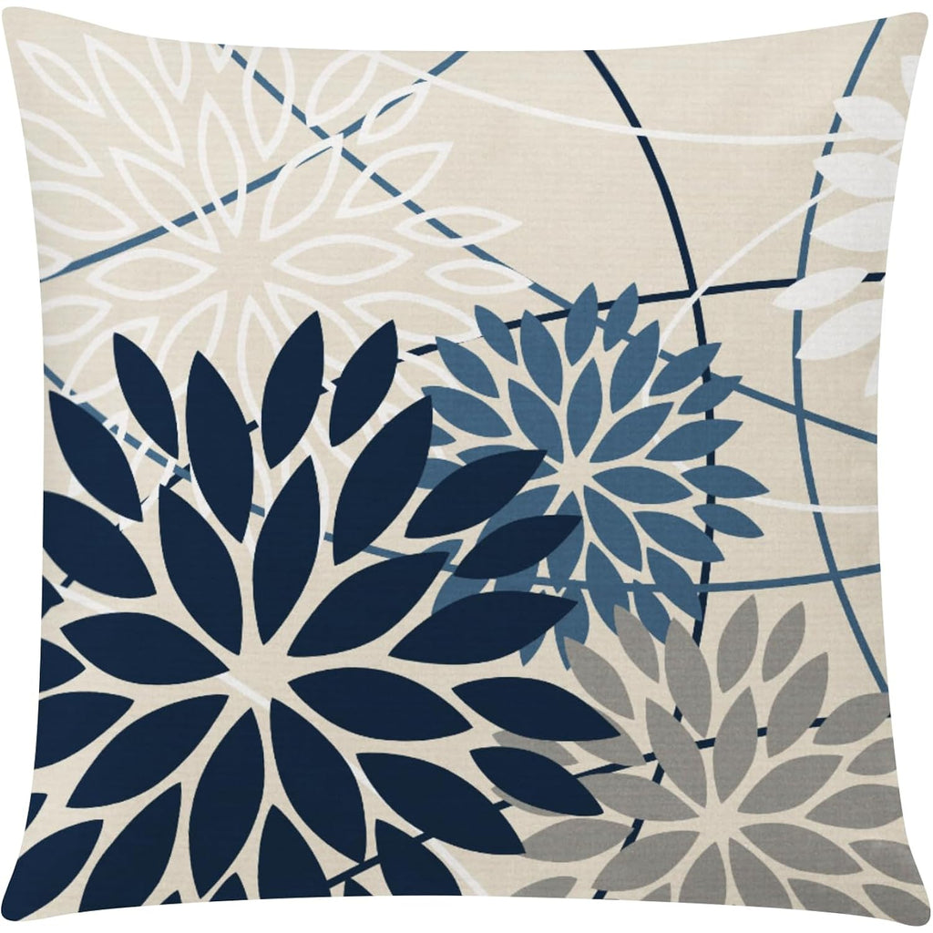 Comminy Blue White Pillow Covers 18X18 Set Of 6, Daisy Flower Throw Pillow Cover Case Square Cushion Cover For Sofa Bedroom Living Room Farmhouse Home Decor