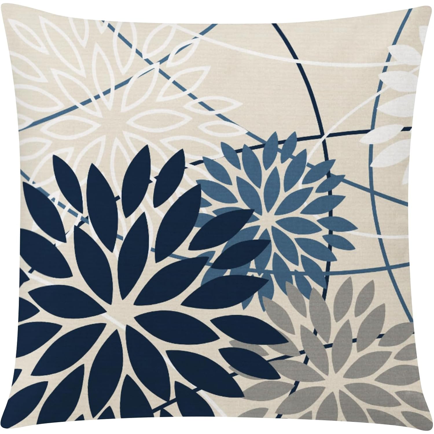Comminy Blue White Pillow Covers 18X18 Set Of 6, Daisy Flower Throw Pillow Cover Case Square Cushion Cover For Sofa Bedroom Living Room Farmhouse Home Decor