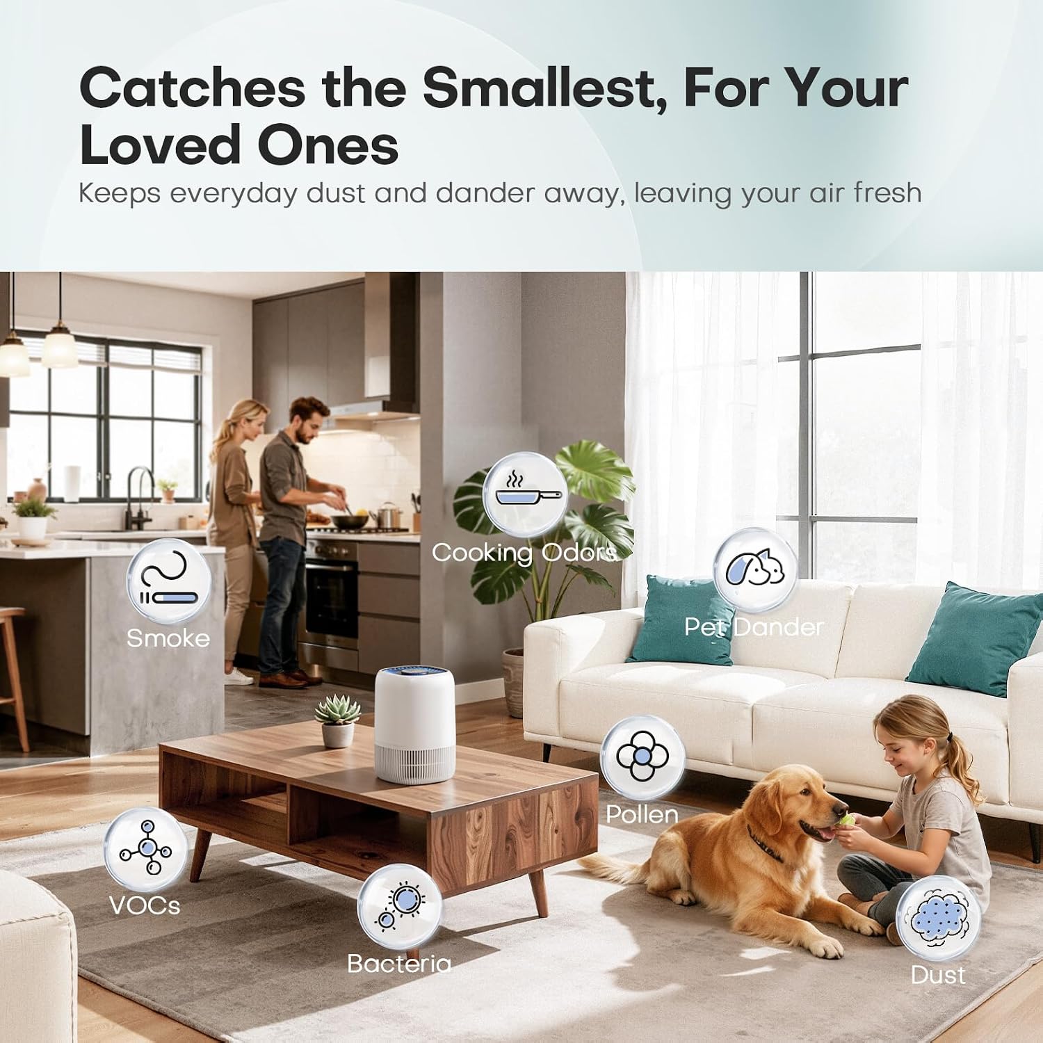 Air Purifiers For Home With High Efficiency Filter Up To 1076 Ft² For Pet Hair, Odors, Pollen, Smoke, Compact Air Cleaner With 3 Speeds, Timer, Aroma Quiet 360°Intake Filter, White
