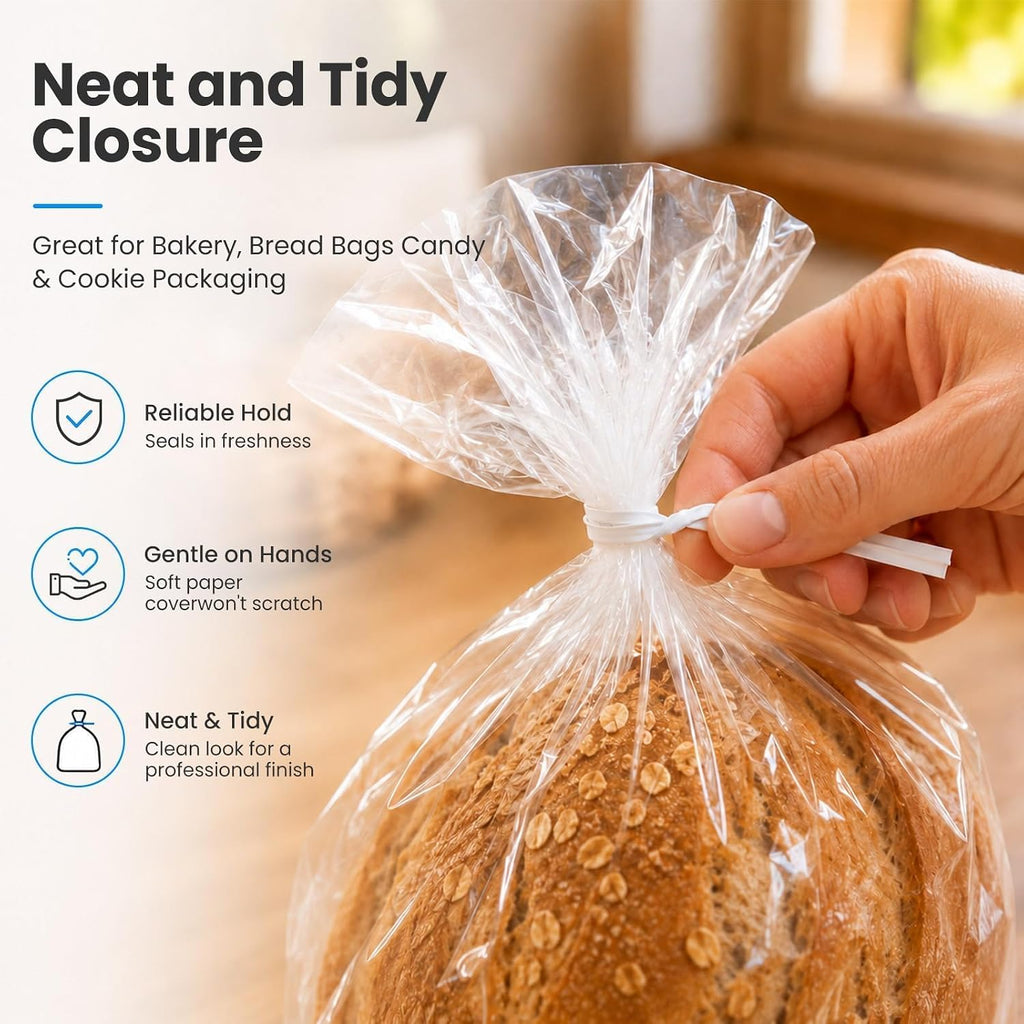Easytle 600 Pcs 5" White Paper Twist Ties Bread Ties White Twist Ties Twisty-Ties Bag Ties Twist Ties For Bags Bread Wire Ties Twist Tie For Party Cello Candy Bread Coffee Bags Cake Pops