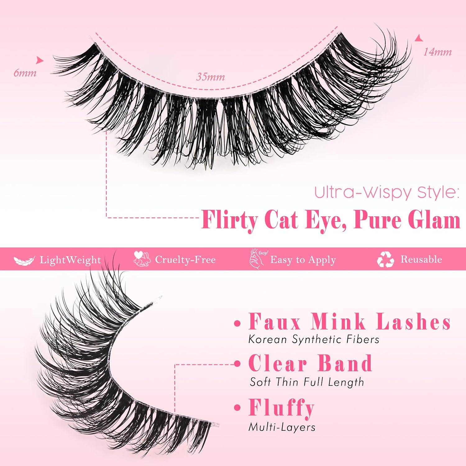 Lashes False Eyelashes Cat Eye Fake Lash Strips Natural Wispy Eyelash Pack Short Mink Cateye Strip Lashes Natural Look Clear Band Demi Wispies Pestañas Postizas For Daily Makeup And Beginners
