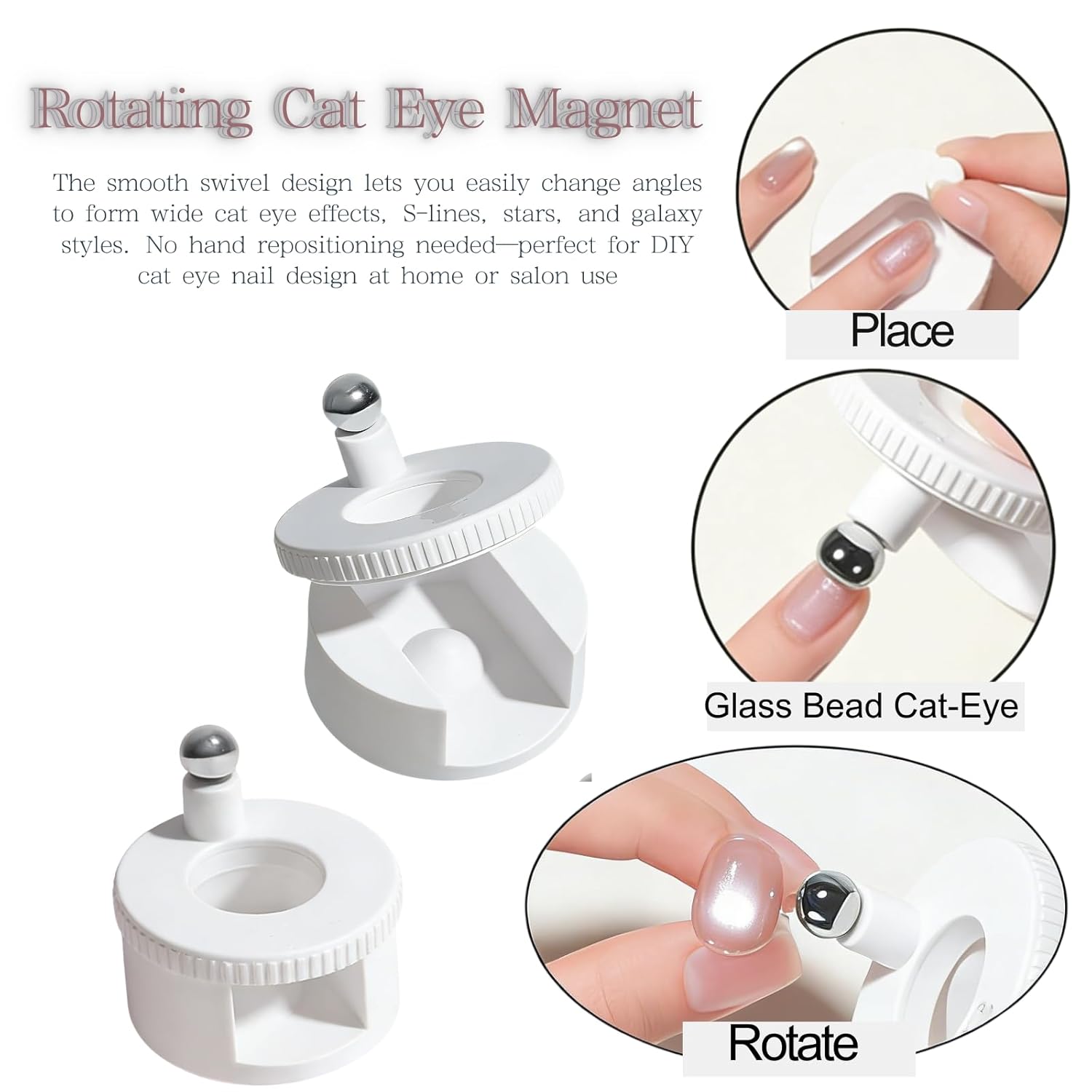 Rotating Cat Eye Magnet, Automatic Glass Bead Suction Of Cat Eye Nail, Beginner Friendly Nail Tool, with Uniform Magnetic Force, Excellent Light Absorption, Can Easily DIY Glossy Cat Eye Effect