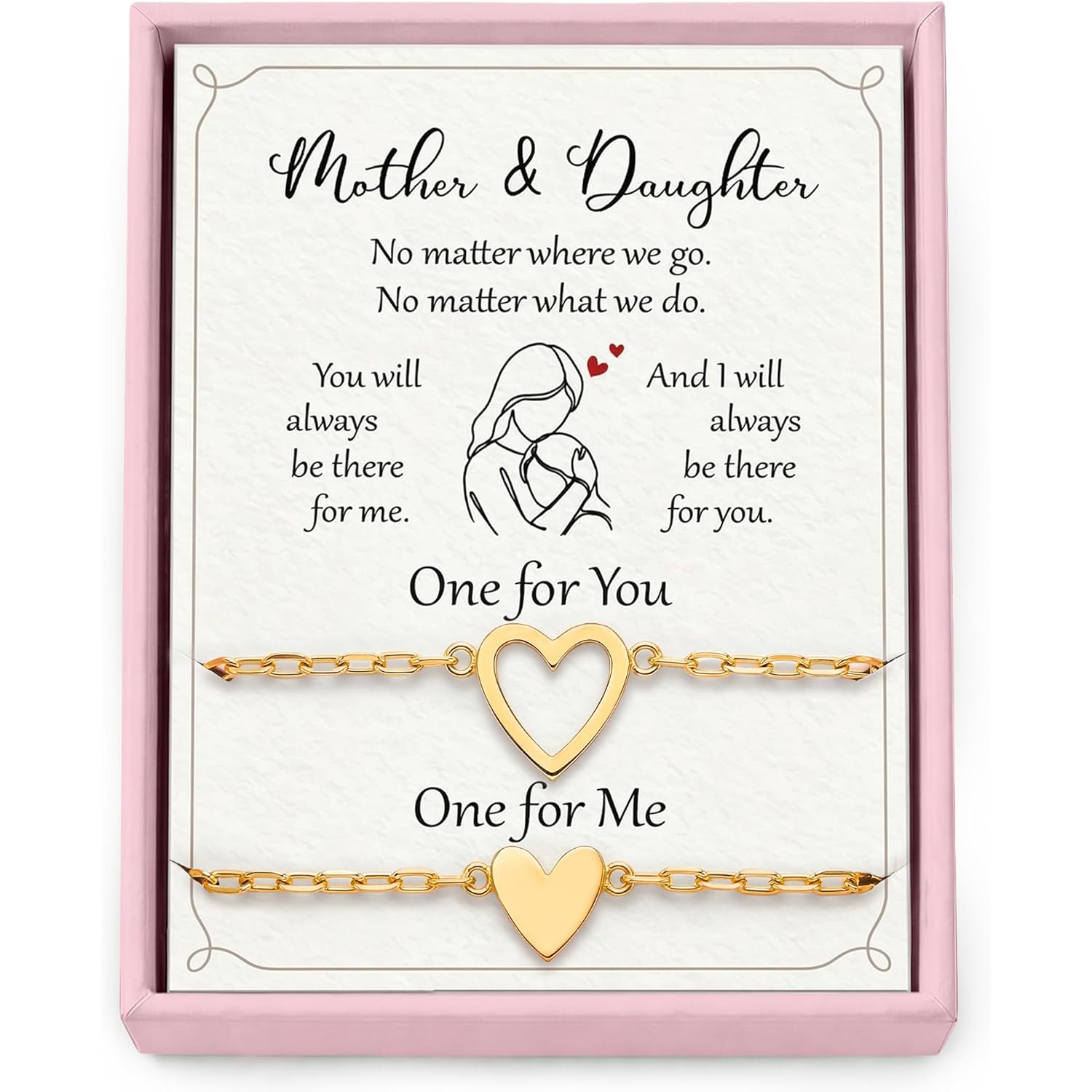 SUCHAGIFT Mother Daughter Bracelets Set for 2 - Mothers Day, Birthday Gifts for Mom from Daughter - Bracelet for Mom - 14K Gold Plated Stainless Steel Matching Heart Bracelets