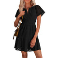 Prettygarden Womens 2026 Summer Short Dress V Neck Short Sleeve A Line Hollow Out Lace Cute Casual Beach Party Spring Dresses