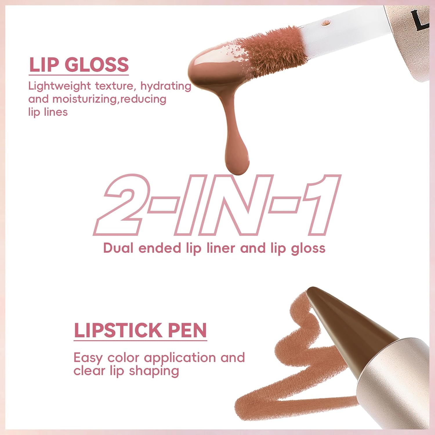 HOSAILY Lip Liner Gloss Lip Combo Set, 2 in 1 Lip Duo Natural Nude Brown Lip Liner Lipstick Glossy Nourishing Toffee Lip Gloss Kit, Smooth Quick Fuller Plumping Juicy Lip Makeup for Women06#Caramel