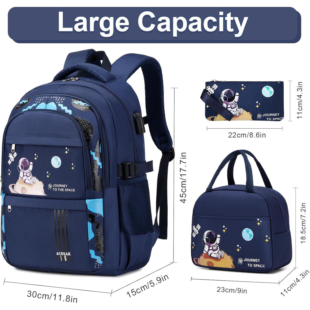 Acesak Backpack For Boys - Boy Backpack Schoolbag For Boys Kids Children Teens Girls Elementary Middle School Bags, Waterproof Lightweight Kids Bookbag Backpacks Casual Daypack With Lunch Bag Set