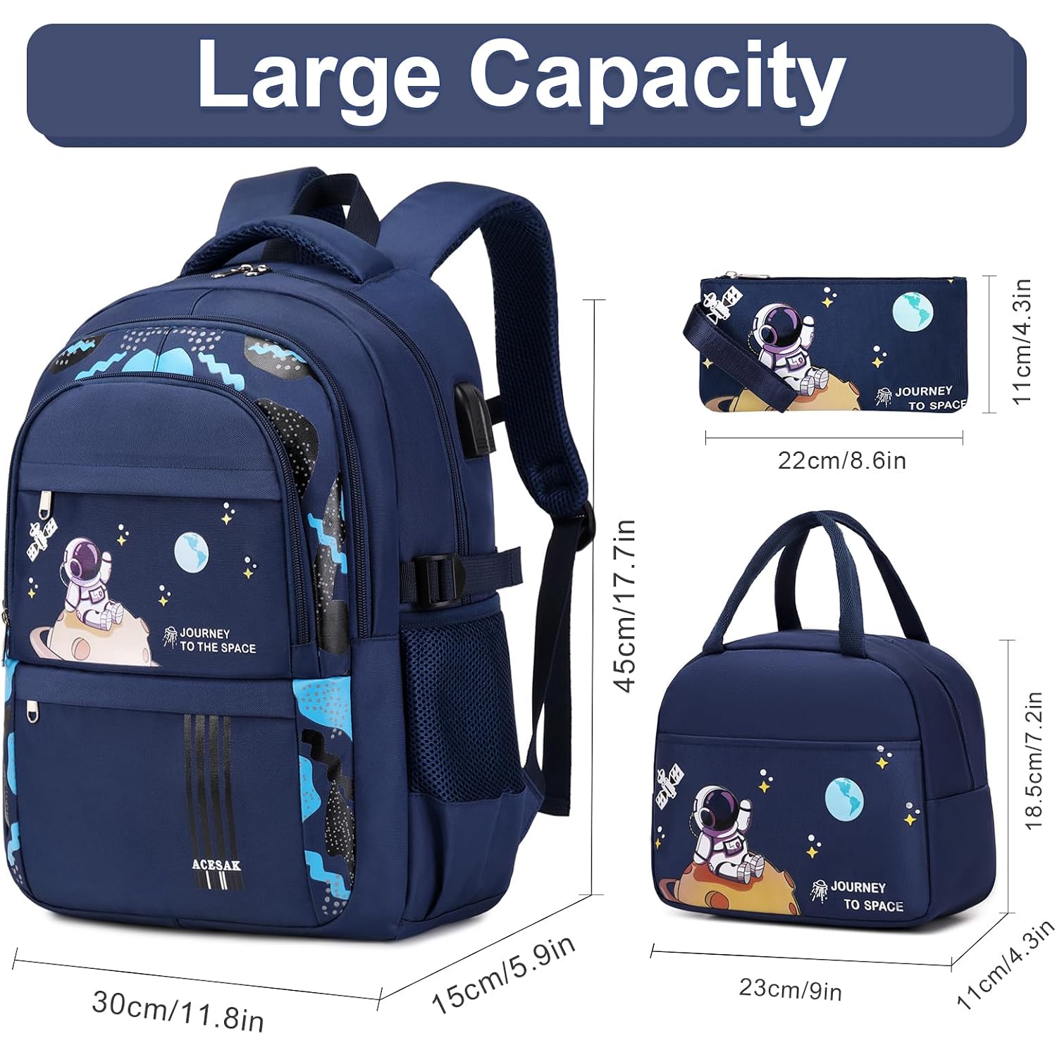 Acesak Backpack For Boys - Boy Backpack Schoolbag For Boys Kids Children Teens Girls Elementary Middle School Bags, Waterproof Lightweight Kids Bookbag Backpacks Casual Daypack With Lunch Bag Set