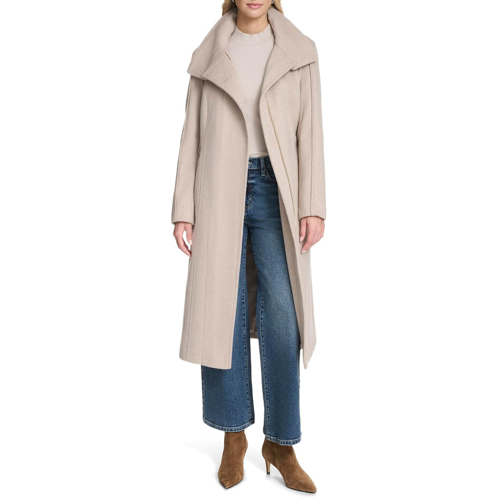 Cole Haan Women'S Outerwear Asymmetric Belted Trench Coat With Stand Collar