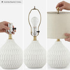 Signature Design By Ashley Wardmont Table Lamp, Compact Bedside Lamp For Nightstand, Retro Dimensional Base With Drum Shade, Antique White Ceramic, 18" H