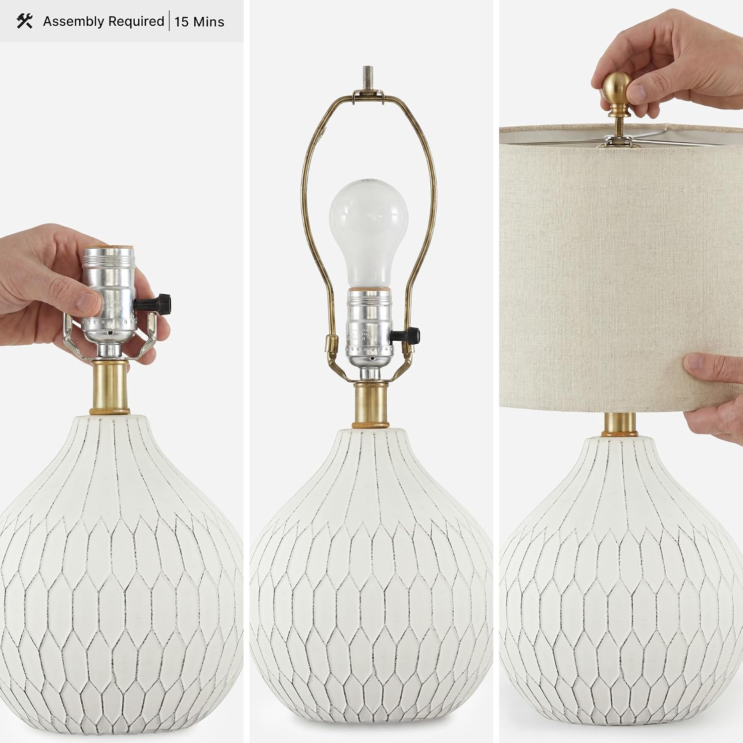 Signature Design By Ashley Wardmont Table Lamp, Compact Bedside Lamp For Nightstand, Retro Dimensional Base With Drum Shade, Antique White Ceramic, 18" H