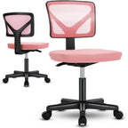 Sweetcrispy Small Desk Chair, Ergonomic Low-Back Mesh Rolling Work Swivel Chairs With Wheels, Armless Comfortable Seat Lumbar Support For Home, Bedroom, Study, Student, Adults,Classic Pink