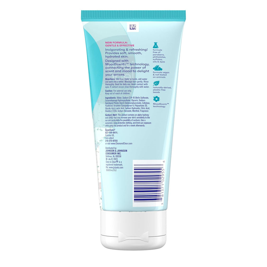Clean & Clear Deep Action Exfoliating Facial Cleanser, Scrub & Face Wash, Pro-Vitamin B5, Lactic & Glycolic Acids, Oil-Free Gentle Daily Exfoliator for Soft, Smooth, Hydrated Skin, Vegan, 7 Fl Oz Tube