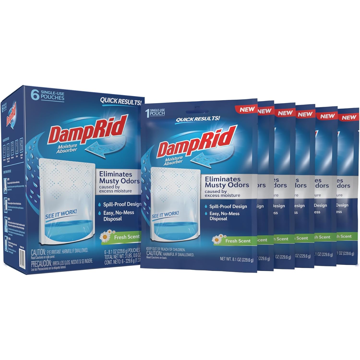 Damprid Fresh Scent Single-Use Pouch Moisture Absorber, 6-Pack