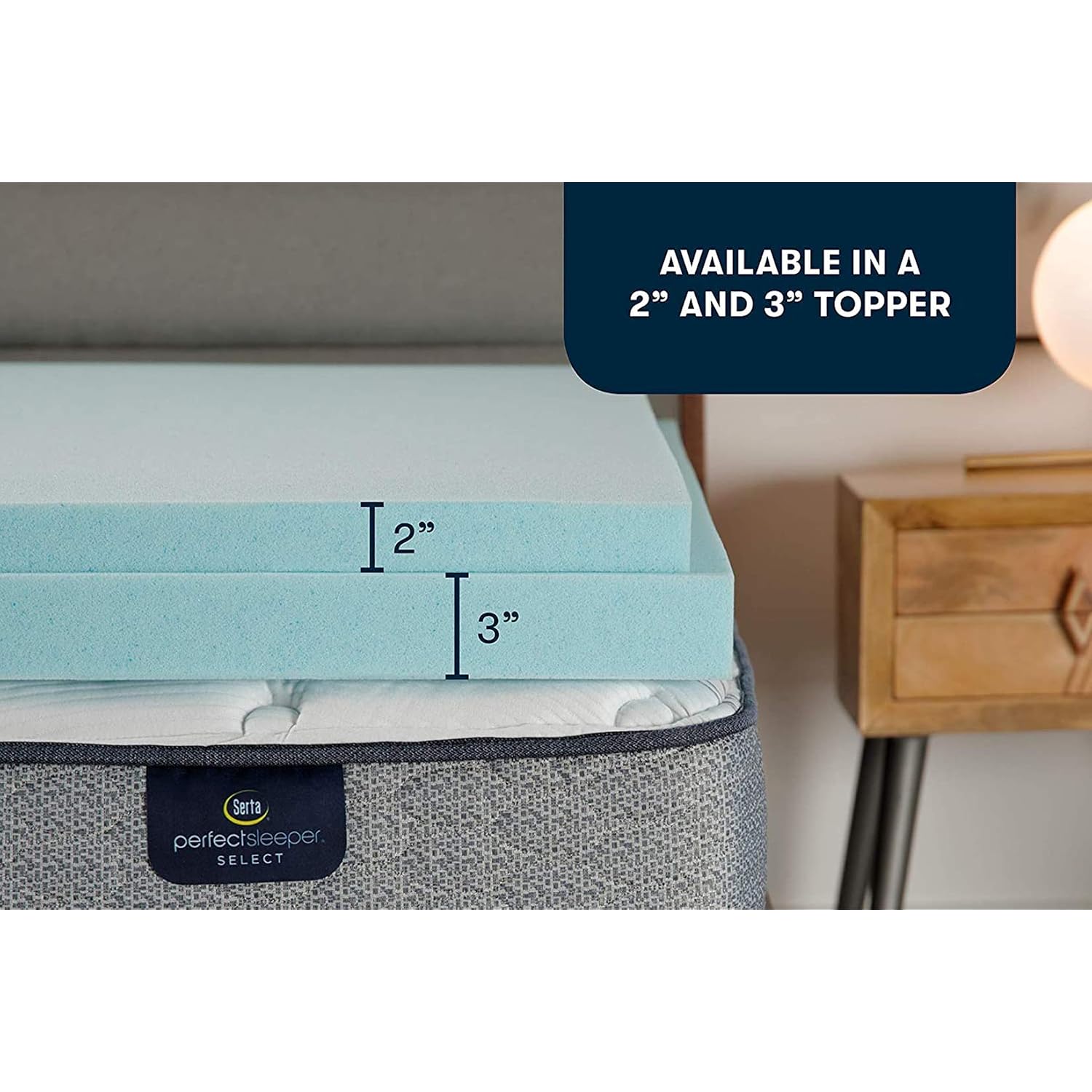 Serta Thermagel Cooling, Pressure-Relieving Memory Foam Mattress Topper, 3 Inch, Queen,Blue