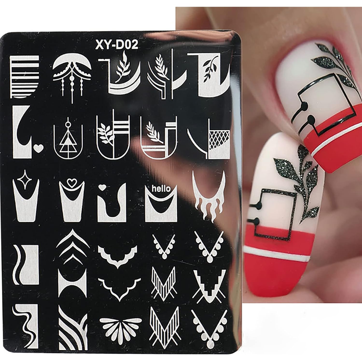6Pcs Nail Art Stamping Templates Set with French Line Flowers Leaves Smiley Heart Design Stamping Kits DIY Printing Tools Fashion Decoration for Women and Girls