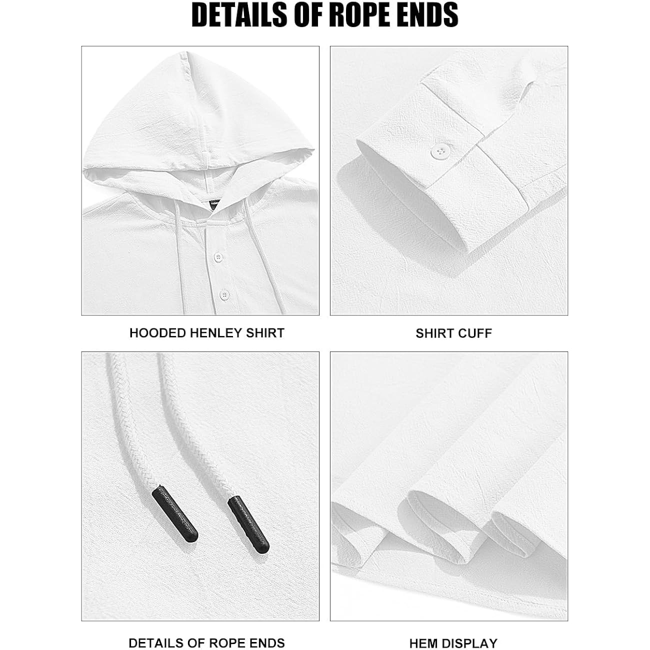Men'S Cotton Linen Hoodies Casual Hooded Long Sleeve Button Down Shirts Lightweight Casual Hawaiian Beach Sweatshirts