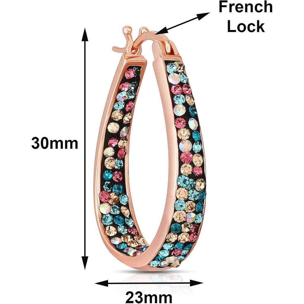 Savlano Inside Out Oval Shape Crystal Hoop Earrings For Women Comes With Savlano Gift Box
