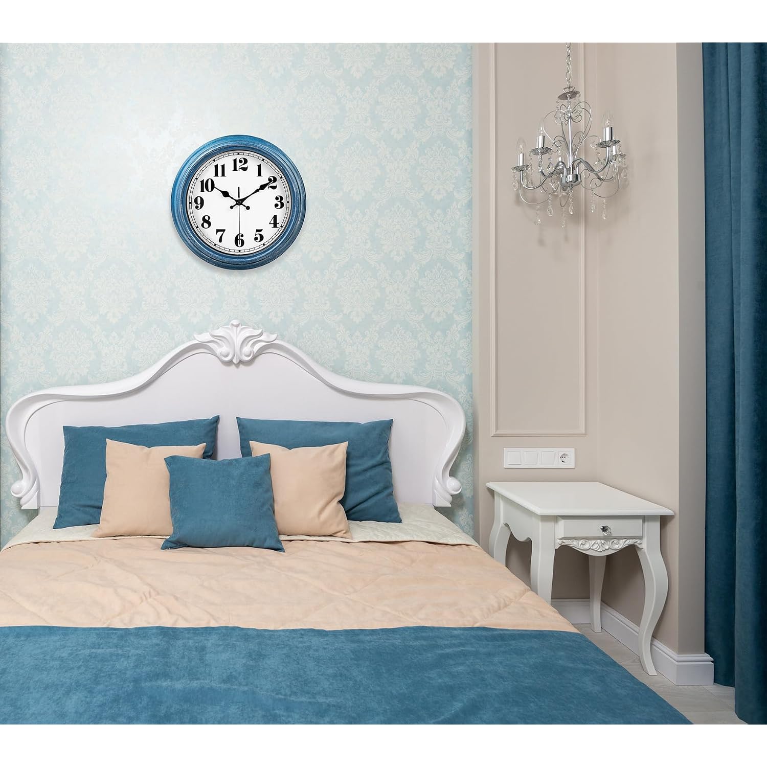 Jenlystime 12 Inch Retro Wall Clock Silent Non Ticking Battery Operated Movement Easy To Read Wall Clocks Decorate For Bedroom Living Room Kitchen Office(Blue)
