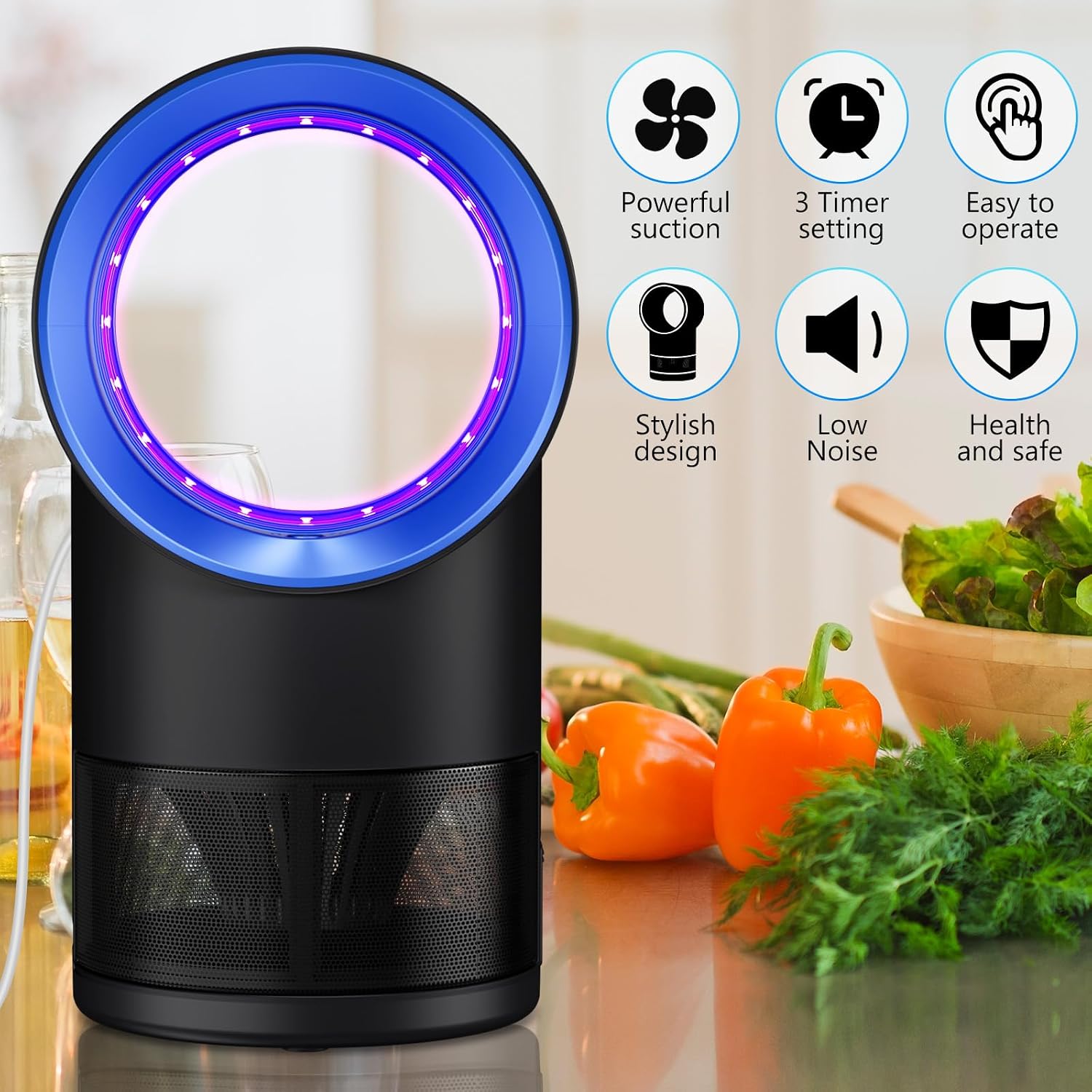 Fly Trap Indoor,Blue Gnat Traps House Indoor,Indoor Insect Trap With Timer | Fruit Fly Trap Indoors Suctions & Captures, 6/12Hr Timer, Kid & Pet Friendly, Low Noise, 10 Refills