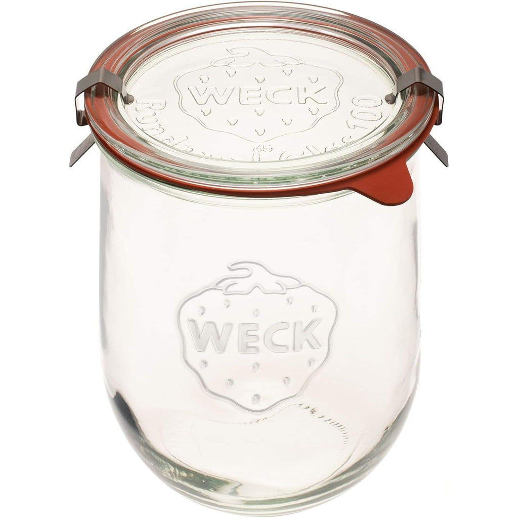 Weck Tulip Jar - Sour Dough Starter Jars for Sourdough - 1 x WECK 745 Large Clear Jar with Wide Mouth - 1 Liter Includes Glass Lid, rubber seal and steel clips