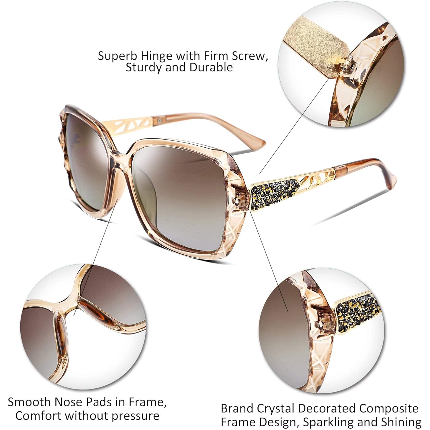 FEISEDY Polarized Women Square Sunglasses Sparkling Composite Shiny Frame B2289